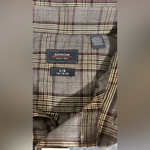 Vintage Y2K NWT ARROW HERITAGE TWILL Mens L Gray/Brown Plaid Button-Up Shirt - Picture 4 of 10